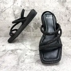 【美品】Mollini サンダル 黒 ラメ ストラップ フラット スクエア24のサムネイル