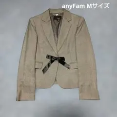 anyFam グレー テーラードジャケット サテンリボン付き