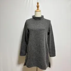 CLOSSHI 裏起毛ハイネックカットソーMグレー系　保温性　秋冬　ヘリンボーンのサムネイル