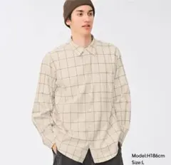 GU ジーユー フランネルリラックスフィットシャツ ベージュ系 M