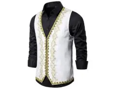 ホワイト ノースリーブ ベスト 金色刺繍