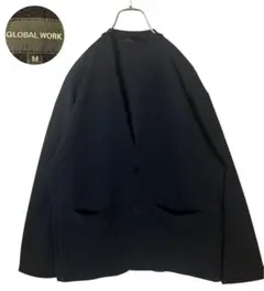 ダークネイビーカラーリング×伸縮素材ノーカラージャケットゆったりサイズ