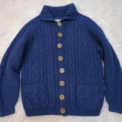 【美品】インバーアラン カーディガン アランニット 青