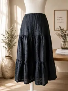 Max Mara ヴィンテージ 麻100ティアードスカート 黒 38 イタリア製のサムネイル