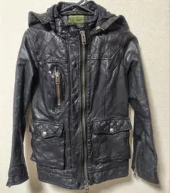 美品　レザージャケット　フード付き　ブラック