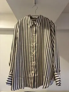 H&M ストライプ 長袖シャツ ベージュ×ブラック Mサイズのサムネイル