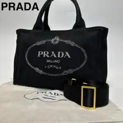 ✨美品✨プラダ カナパ ハンドバッグ 2way 三角ロゴ Sサイズ キャンバス プラダ PRADA ボーダー カナパ 三角ロゴタグ キャンバス 2way