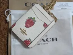 ★５/23購入　COACHコーチ　ジップ カード ケース・ストロベリー プリント