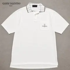 GIANNI VALENTINO ポロシャツ 白 M 襟チェック ロゴ刺繍 半袖のサムネイル