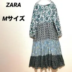 ZARA コットンフラワープリントワンピース ボタニカル 花柄 インド　Mサイズ