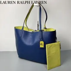 ローレンラルフローレン リバーシブルトートバッグ ポーチ付き A4可 ネイビー