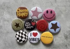 ヴィンテージ 風　缶バッジ　お得な10個セット　32ミリ スマイル　スター