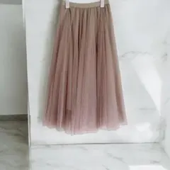 ドノバン　ベージュ チュール フレアスカート　ゆるふわ　ウエストゴムのサムネイル