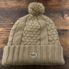 LACOSTE ケーブル編みニット帽 ベージュ