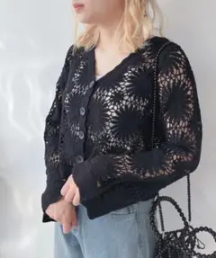 AS KNOW AS plus 〇おはなクロシェ かぎ針編みカーディガン