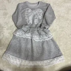 リボンプリント グレー トレーナー　上下セット