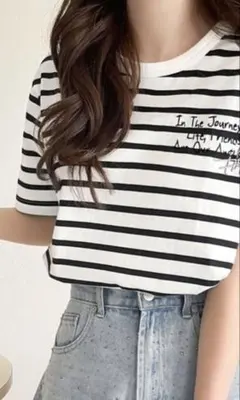 【classicalef】ボーダー柄 ロゴ刺繍 半袖Tシャツ カットソー