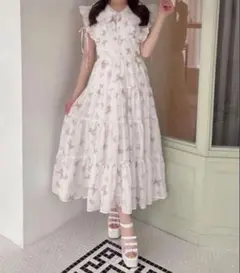 evelyn エブリン オリジナルリボン柄 OPワンピース アイスブルー