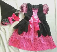 ハロウィーンコスチューム 帽子付き ピンクと黒