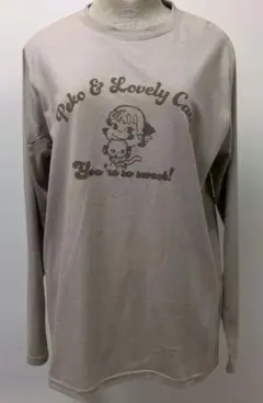 ペコちゃん　長袖Tシャツ　Lサイズ　濃いベージュ色