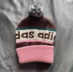 超希少 90s old adidas ボンボン ニット帽 ピンク × ブラウン