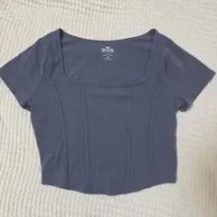 HOLLISTER　ホリスター　スクエアネック　クロップド　ブルーグレー　半袖