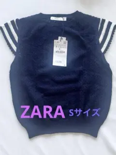【新品•タグ付き】ZARA♡ネイビー 半袖ニット(Sサイズ)