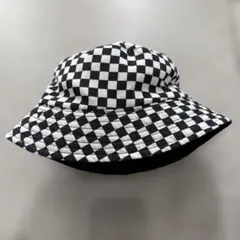 チェック柄黒リバーシブルバケットハット