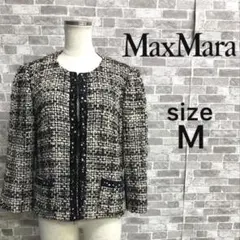 MaxMara ウール混　ノーカラー　ツイードジャケット　スパンコール/スエードのサムネイル