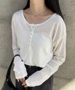 GeeRA 新品 前後2WAYシアースラブヘンリーネックロングTシャツ