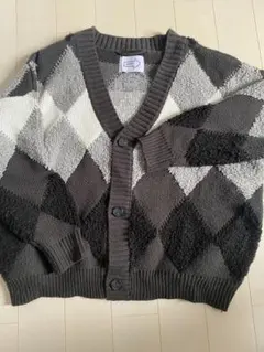 ダイヤモンド柄 ニットカーディガン グレー系