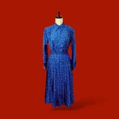 ◎昭和レトロ ブラウス×プリーツスカート セットアップ ときめきブルー 小鳥羽