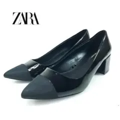 美品 ZARA BASIC エナメルパンプス ポインテッドトゥ 36 ブラックのサムネイル