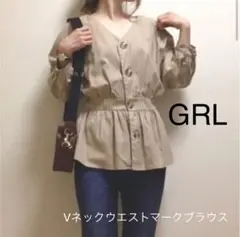 GRL グレイル　Vネックウエストマークブラウス　カーキ