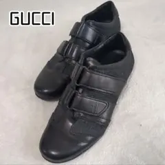 GUCCI 22.5cm グッチ GG柄スニーカー レザー×キャンバス　ベルクロ