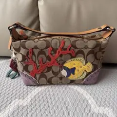 レア COACH アクセサリーポーチ マリン サンゴ 海中 シグネチャー y2k 