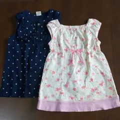 お花、ドットワンピースチュニック90cm  2枚組