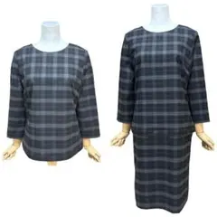 未使用級　大きいサイズ41 インディヴィ 2way チェック 膝丈ワンピース