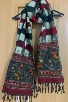 アジアインダストリーズリミテッド　チェック柄刺繍ショール