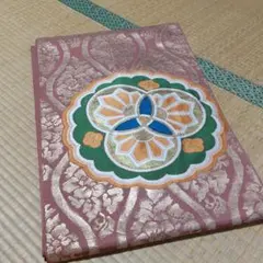 アンティーク帯 赤紫 柄物 金 着物