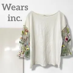 t1【ウェアーズインク】カットソー/美品 シースルー 花柄 刺繍 大人可愛い 綿