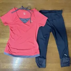 PUMA トレーニングウェア 上下レギンスセット ピンク×グレーのサムネイル