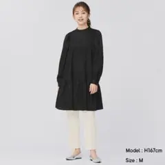 GU ジーユー　ボリュームスリーブティアードワンピース　長袖　ブラック　M