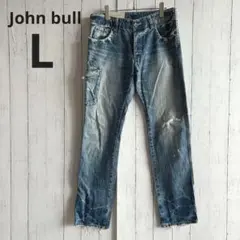 【ジョンブル】デニム カーゴパンツ ダメージ加工 ユーズド インディゴ ジーンズ