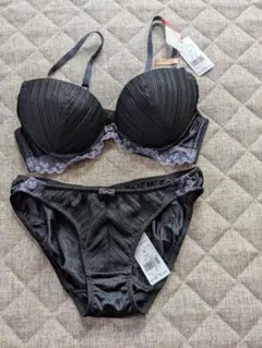 黒 リブ編み ブラジャーショーツセットC70　トリンプ(Trump)