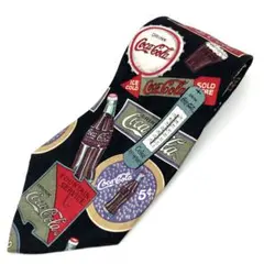 コカコーラ ネクタイ 瓶 温度計 ドリンク ビンテージ 古着 デザイン 黒 総柄