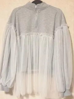 〖merry jenny〗 チュールハーフZIPスウェット グレー FREEのサムネイル