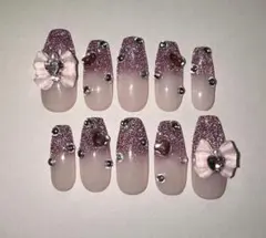 現品販売　ネイル　韓国　量産型　フレンチガーリー　フラッシュ　リボン