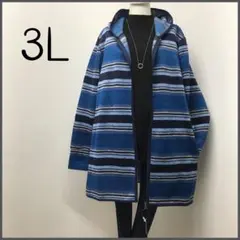 j562★3L★薄裏起毛＊ニット見え風　ロングパーカー＊マルチボーダー
