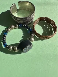 シルバーとビーズリング3点セット